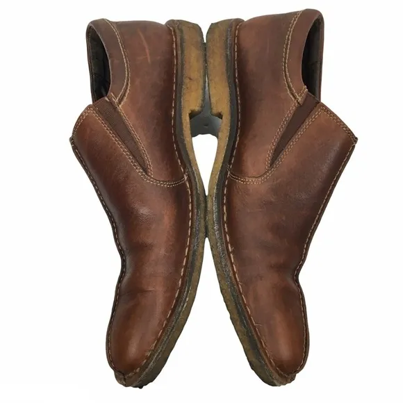 JOHNSTON &amp; MURPHY Loafers Brown Leather Slip On Sheepskin Crepe Sole Size 12M