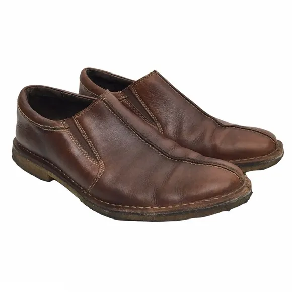JOHNSTON &amp; MURPHY Loafers Brown Leather Slip On Sheepskin Crepe Sole Size 12M