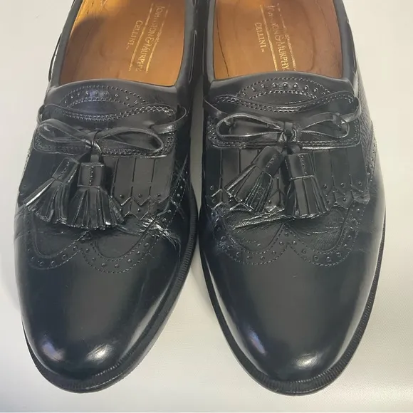 Johnston &amp; Murphy Men’s Cellini Black Leather Loafers Kiltie Tassel Slip-On Sz9M