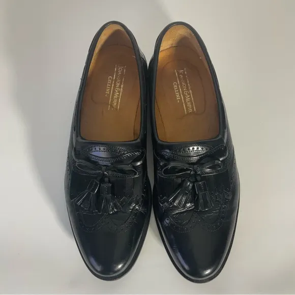 Johnston &amp; Murphy Men’s Cellini Black Leather Loafers Kiltie Tassel Slip-On Sz9M