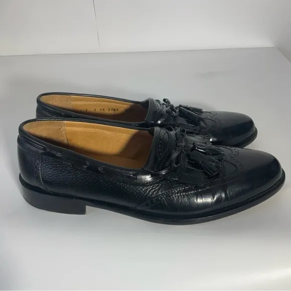 Johnston &amp; Murphy Men’s Cellini Black Leather Loafers Kiltie Tassel Slip-On Sz9M