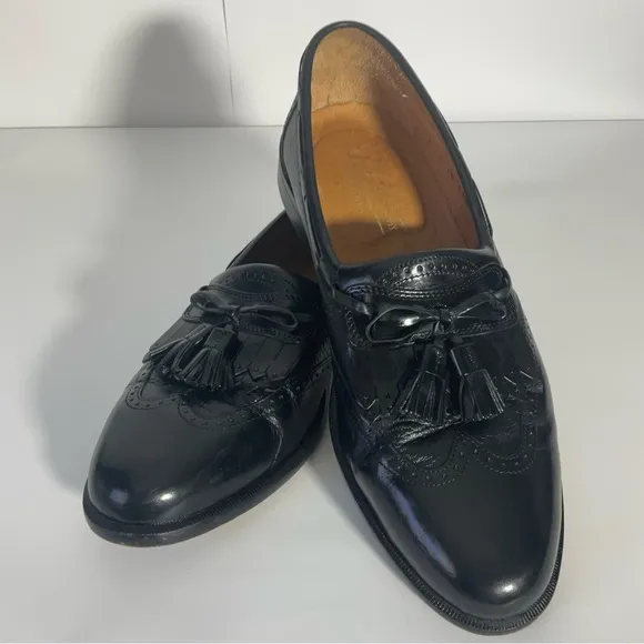 Johnston &amp; Murphy Men’s Cellini Black Leather Loafers Kiltie Tassel Slip-On Sz9M