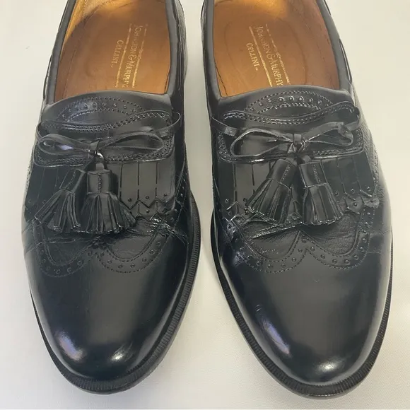 Johnston &amp; Murphy Men’s Cellini Black Leather Loafers Kiltie Tassel Slip-On Sz9M
