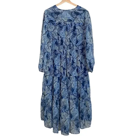 JOIE LIMITED EDITION Parisian Paisley Blue Tiered Smocked High Low Maxi Dress