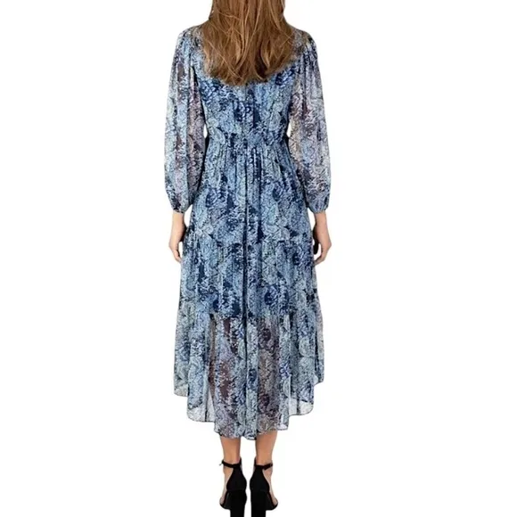 JOIE LIMITED EDITION Parisian Paisley Blue Tiered Smocked High Low Maxi Dress