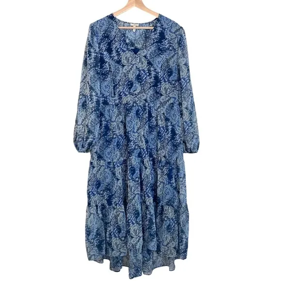 JOIE LIMITED EDITION Parisian Paisley Blue Tiered Smocked High Low Maxi Dress