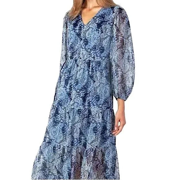 JOIE LIMITED EDITION Parisian Paisley Blue Tiered Smocked High Low Maxi Dress