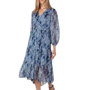 JOIE LIMITED EDITION Parisian Paisley Blue Tiered Smocked High Low Maxi Dress
