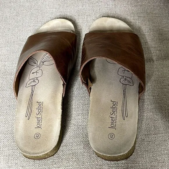 Josef Seibel Sandals EU 42 US 11 Tonga 51 Leather Brown Slip-On Slides Mules