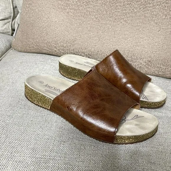 Josef Seibel Sandals EU 42 US 11 Tonga 51 Leather Brown Slip-On Slides Mules