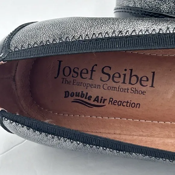 JOSEF SEIDEL WOMEN'S PIPPA SILVER BLACK PATENT LEATHER BALLET FLATS US5-5.5/EU36