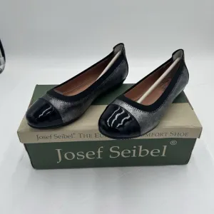 JOSEF SEIDEL WOMEN'S PIPPA SILVER BLACK PATENT LEATHER BALLET FLATS US5-5.5/EU36