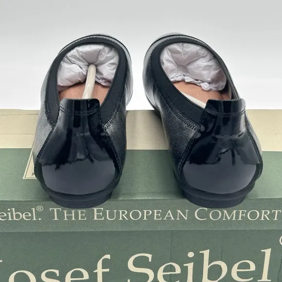 JOSEF SEIDEL WOMEN'S PIPPA SILVER BLACK PATENT LEATHER BALLET FLATS US5-5.5/EU36