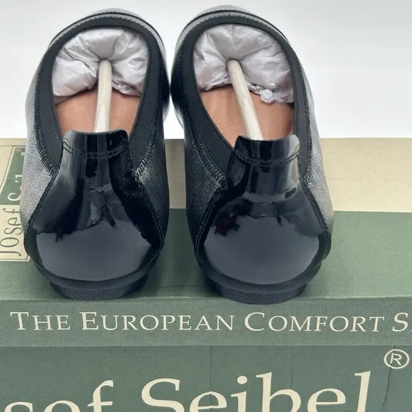 JOSEF SEIDEL WOMEN'S PIPPA SILVER BLACK PATENT LEATHER BALLET FLATS US5-5.5/EU36