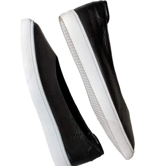 J/Slides Gwen black leather platform slip on sneaker loafer size 11M