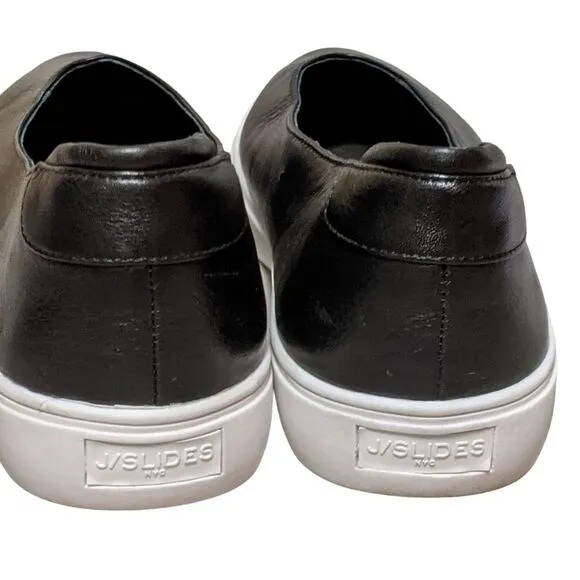 J/Slides Gwen black leather platform slip on sneaker loafer size 11M