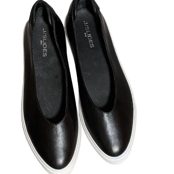 J/Slides Gwen black leather platform slip on sneaker loafer size 11M