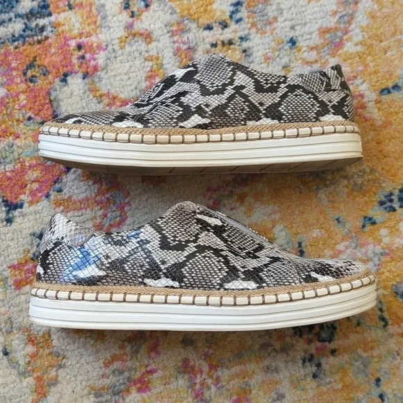 J/Slides Karla Snake Printed Leather Jute Trim Split Front Slip On Sneakers 8