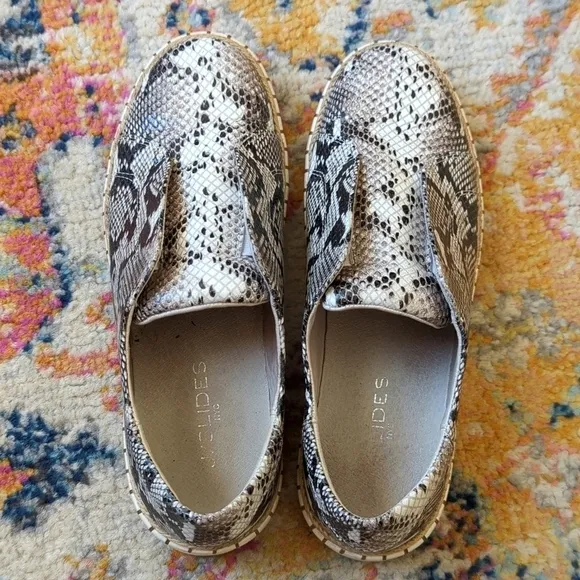 J/Slides Karla Snake Printed Leather Jute Trim Split Front Slip On Sneakers 8