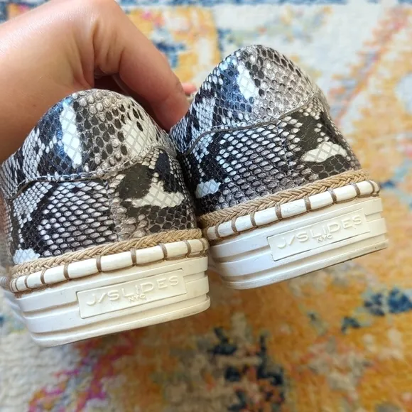 J/Slides Karla Snake Printed Leather Jute Trim Split Front Slip On Sneakers 8