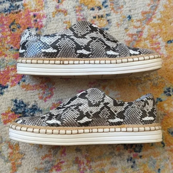J/Slides Karla Snake Printed Leather Jute Trim Split Front Slip On Sneakers 8