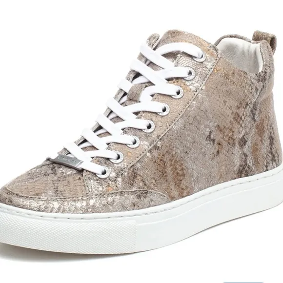 J/Slides Ludlow Lace Up Rounded Toe Metallic Snake Print Sneakers Size 6.5