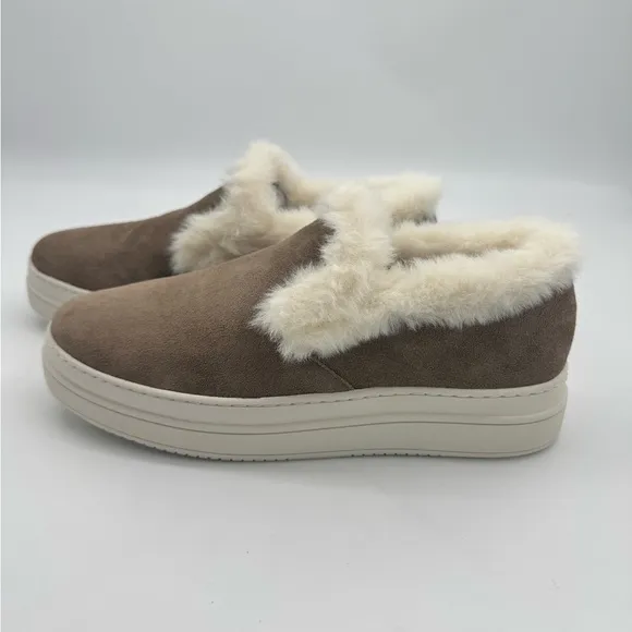 J/SLIDES Neel Faux Fur Trim Suede Slip On Sneakers NWB