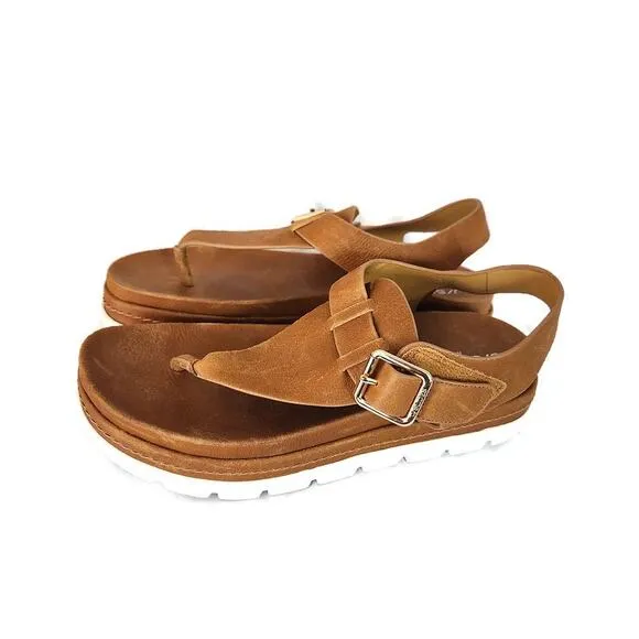 J/Slides NYC Becky Women's Brown Leather Thong Toe Sandal 9.5