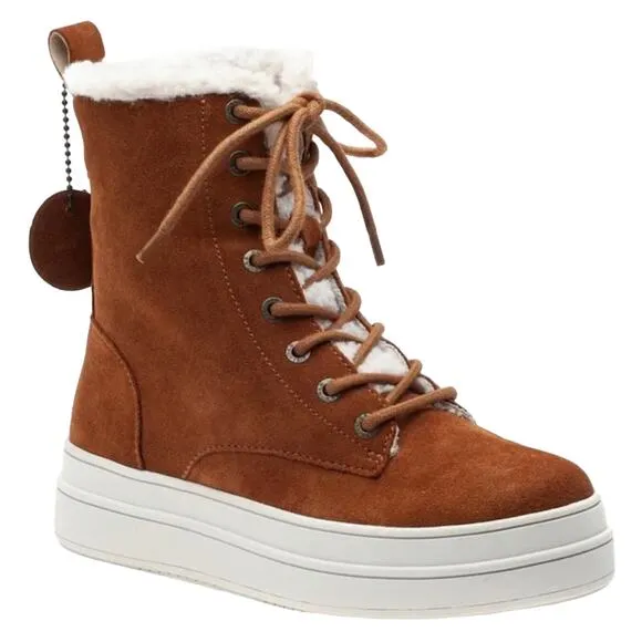 J/SLIDES NYC “TORRIE” BROWN LEATHER WATER RESISTANT COGNAC SUEDE WINTER BOOTS🆕