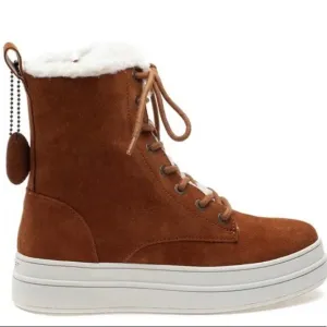 J/SLIDES NYC “TORRIE” BROWN LEATHER WATER RESISTANT COGNAC SUEDE WINTER BOOTS🆕