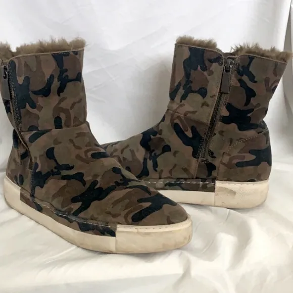 J/SLIDES Victory Camouflage Platform Suede Zip Sides Sneaker Boots