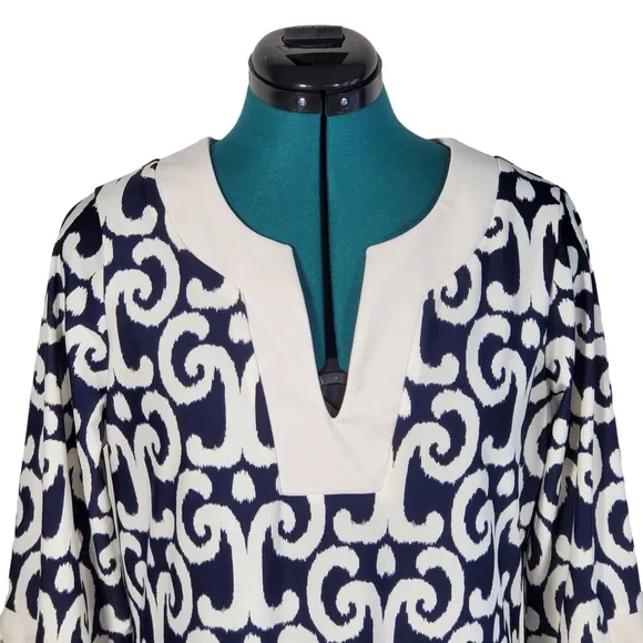 Jude Connally Holly Tunic Dress Navy White Jersey Stretch Large