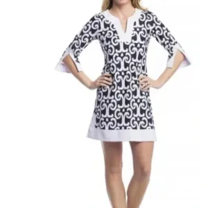 Jude Connally Holly Tunic Dress Navy White Jersey Stretch Large