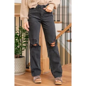 Judy Blue Sz 16W black NWT 90s Straight Leg Distressed High Waist Jeans