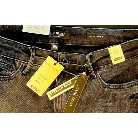 Judy Blue Sz 16W black NWT 90s Straight Leg Distressed High Waist Jeans