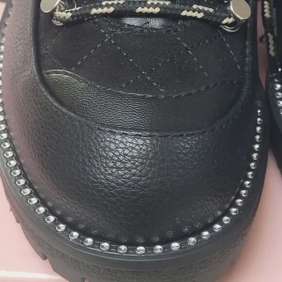Juicy Couture Indulgence Boot Booties Black Pebbled Faux Leather Lug Sole 7 New