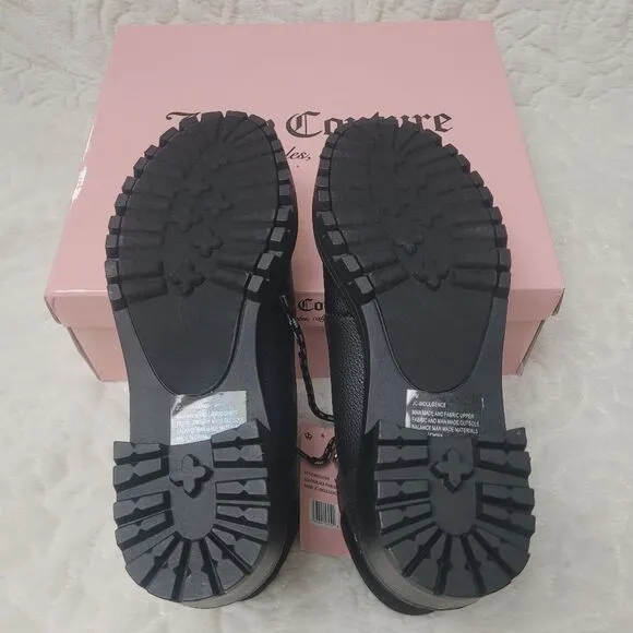 Juicy Couture Indulgence Boot Booties Black Pebbled Faux Leather Lug Sole 7 New