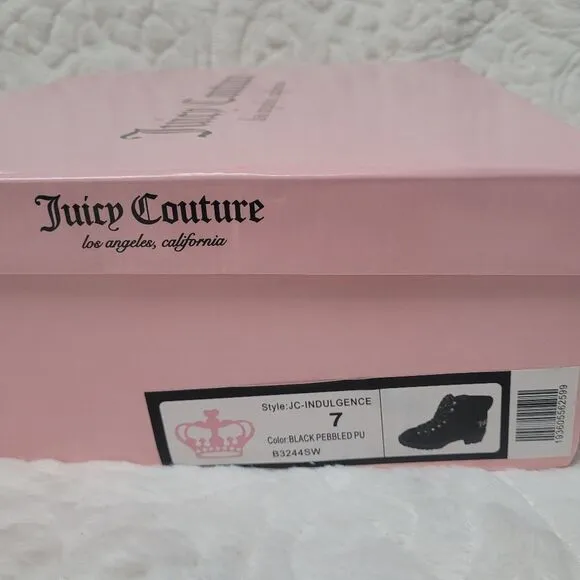 Juicy Couture Indulgence Boot Booties Black Pebbled Faux Leather Lug Sole 7 New