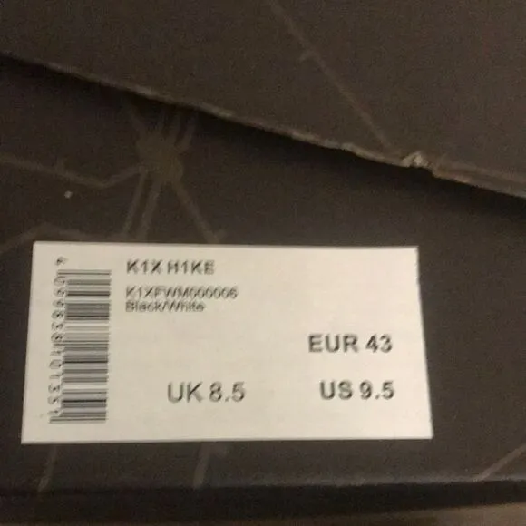 K1X H1ke Black White Boots Winter Shoes K1XFWM000006 Men's Size 9.5