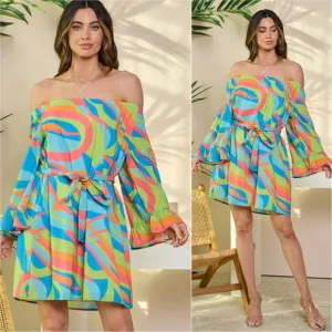 Kaleidoscope Dreams Off-Shoulder Dress -  Tropical