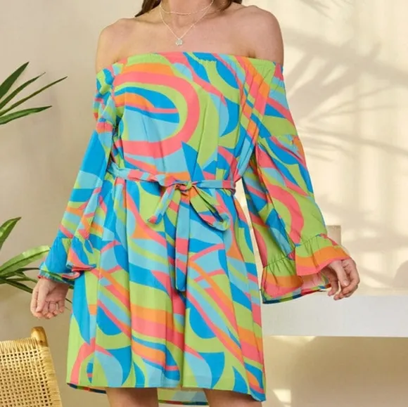 Kaleidoscope Dreams Off-Shoulder Dress -  Tropical