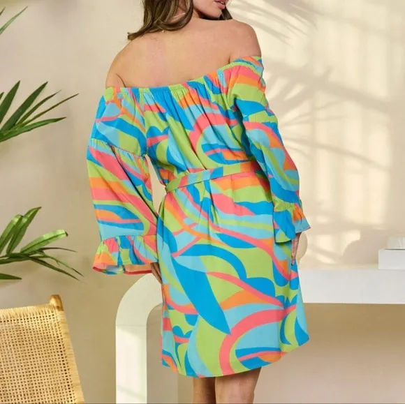 Kaleidoscope Dreams Off-Shoulder Dress -  Tropical