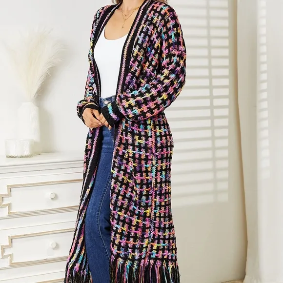 Kaleidoscope Fringe Long Cardigan