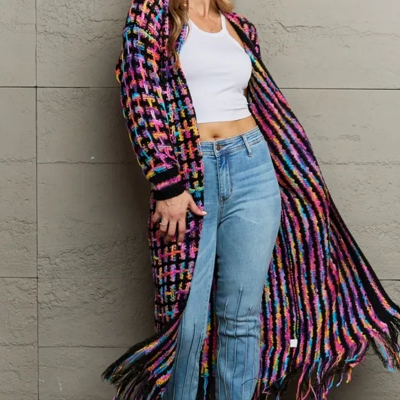 Kaleidoscope Fringe Long Cardigan