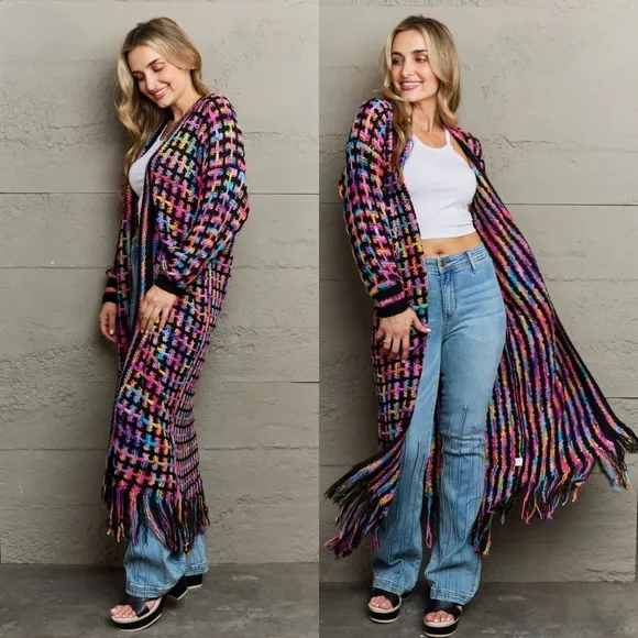 Kaleidoscope Fringe Long Cardigan