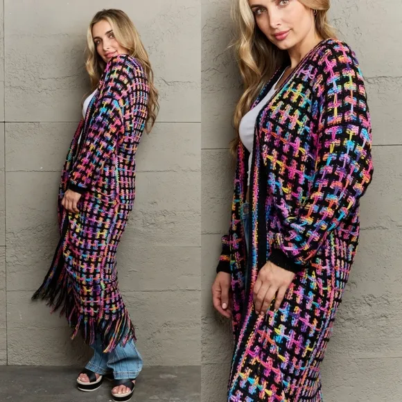Kaleidoscope Fringe Long Cardigan
