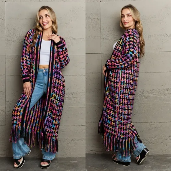 Kaleidoscope Fringe Long Cardigan