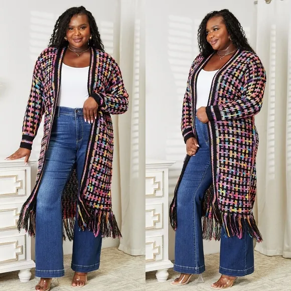 Kaleidoscope Fringe Long Cardigan