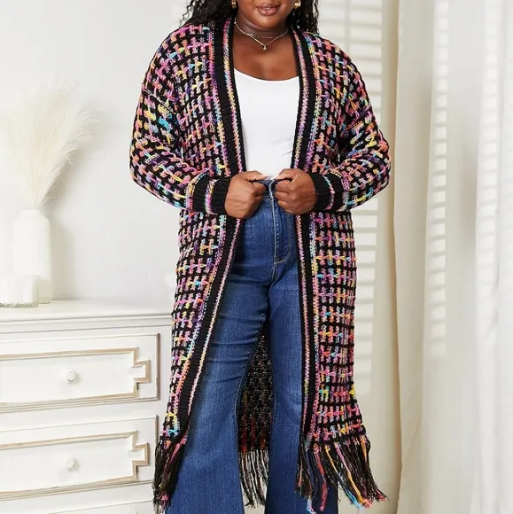 Kaleidoscope Fringe Long Cardigan