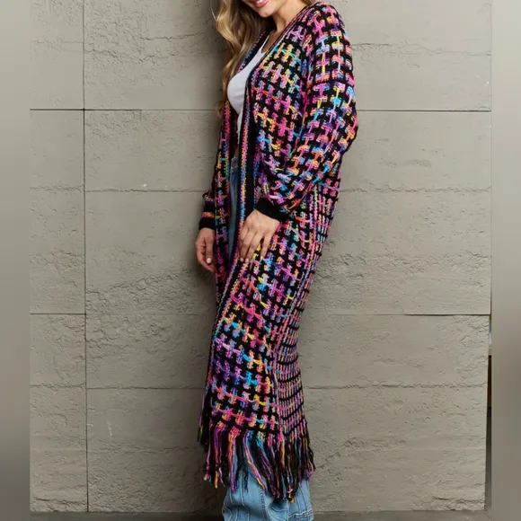 Kaleidoscope Fringe Long Cardigan
